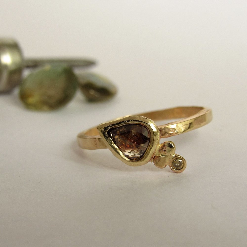 14K Yellow Gold Pear Brown Diamond Engagement Ring